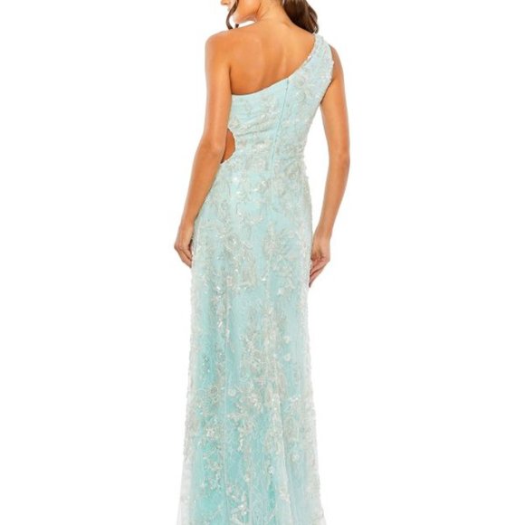 NWT MAC DUGGAL ONE SHOULDER SIDE CUT EMBROIDERED SEQUINED GOWN MINT 2 68507 - Picture 2 of 5